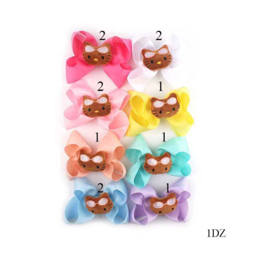 Adorable Cat Face Grosgrain Hair Bow Clips