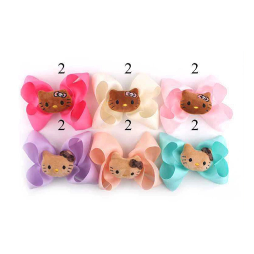 Adorable Cat Face Grosgrain Hair Bow Clips