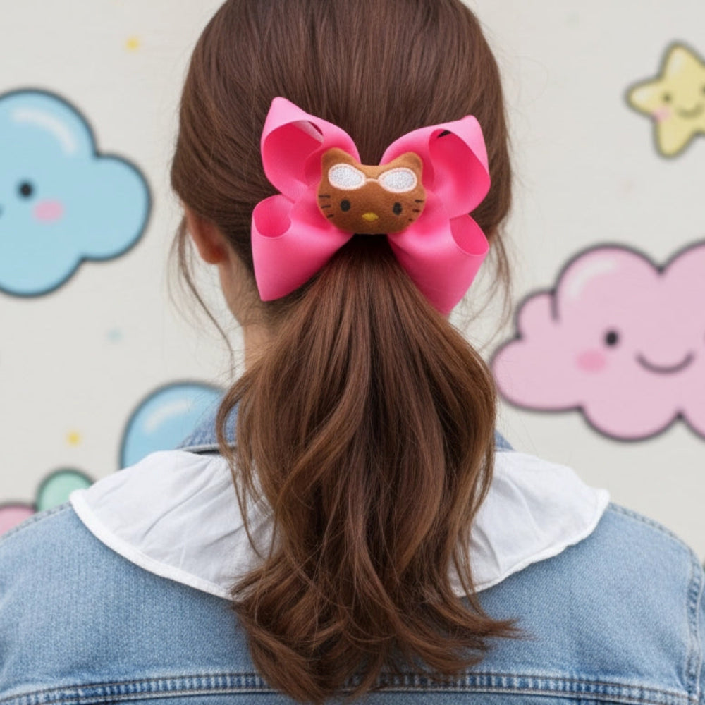 Adorable Cat Face Grosgrain Hair Bow Clips