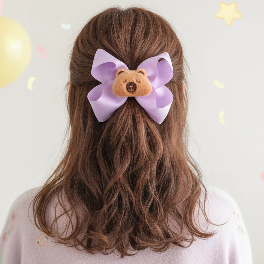 Snuggly Bear Ribbon Hair Bow Clip - 6 Colors Available!