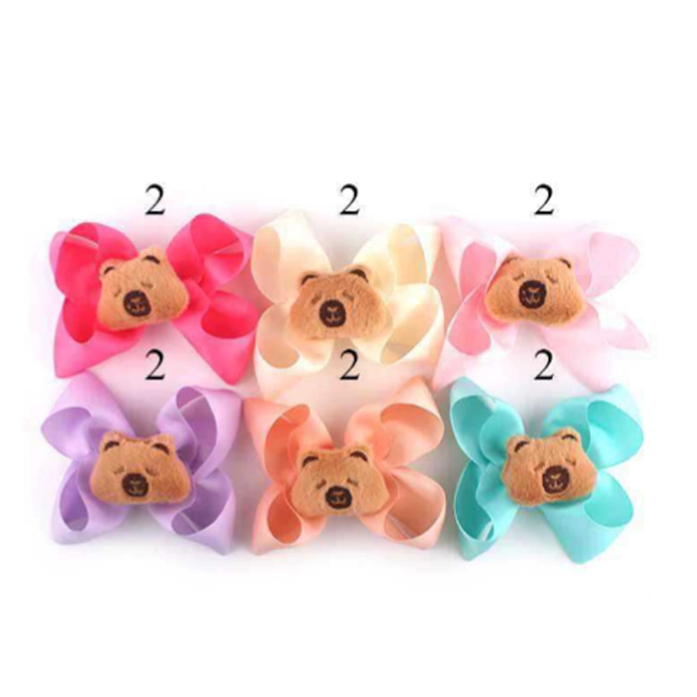 Snuggly Bear Ribbon Hair Bow Clip - 6 Colors Available!
