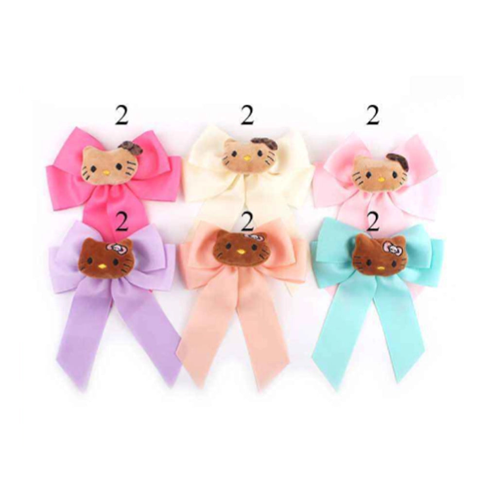 Cute Kitty Face Ribbon Hair Bow Clip - 6 Colors Available!