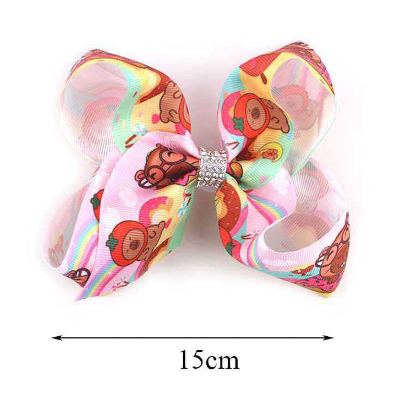Ultra-Oversized 15CM Cartoon Treat Print Bow Clip with Rhinestone Center - Kawaii Pop Statement