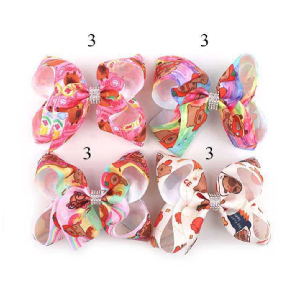 Ultra-Oversized 15CM Cartoon Treat Print Bow Clip with Rhinestone Center - Kawaii Pop Statement