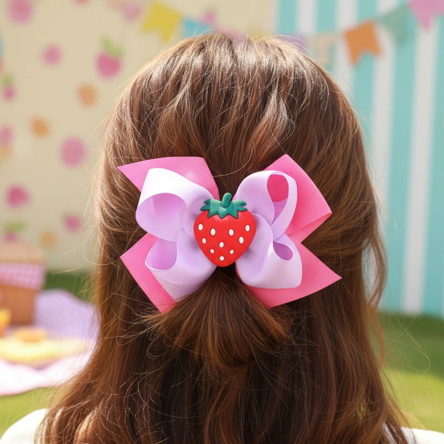 Sweet Strawberry & Cherry Hair Bow Clips (15cm)