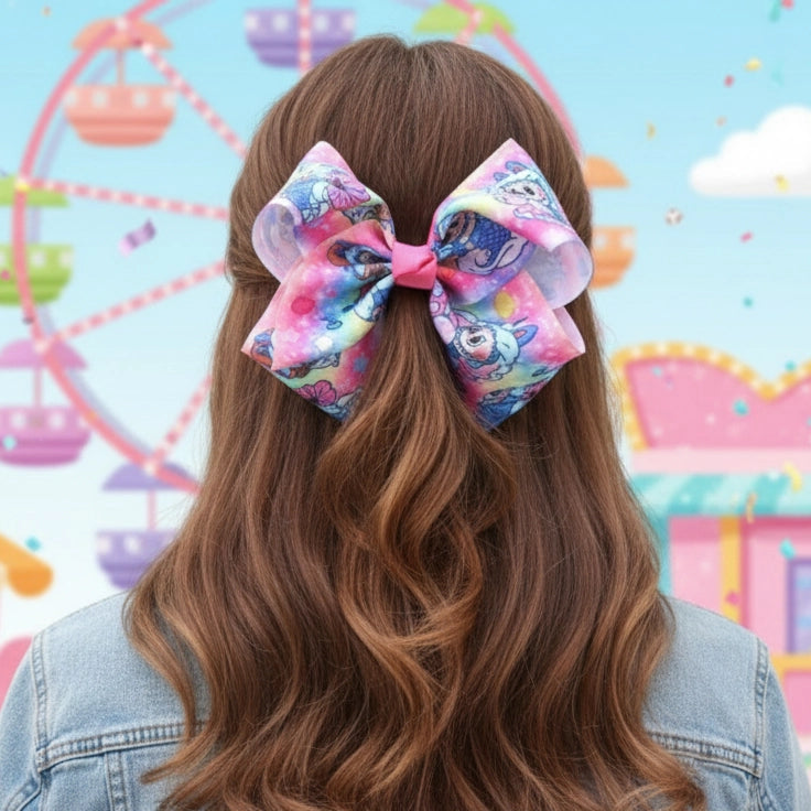 Giant Rainbow Unicorn Print Hair Bow Clip (15cm)