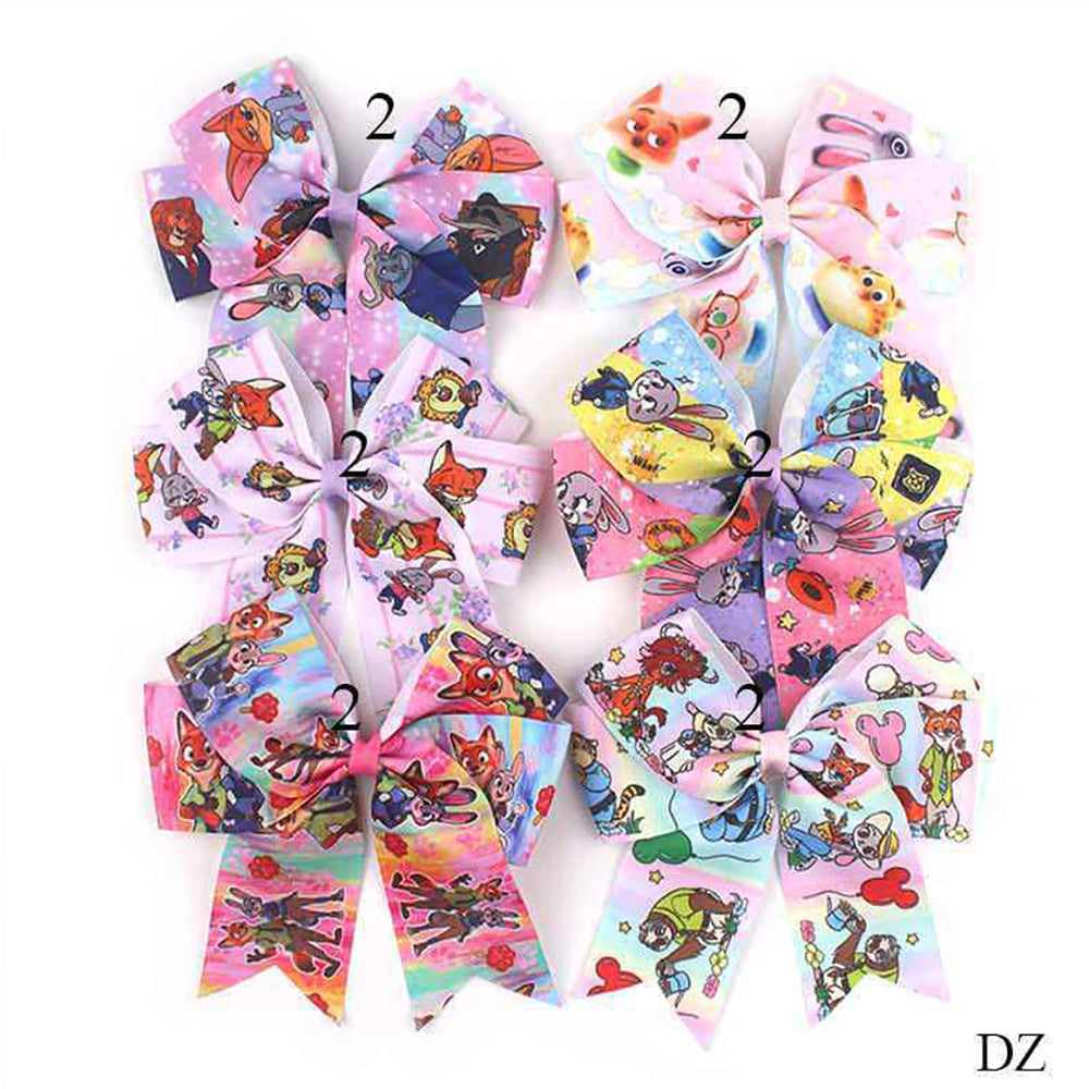 6-Inch Animated Animal Print Cheer Bows – Colorful Character Hair Accessories (MKC-5019)