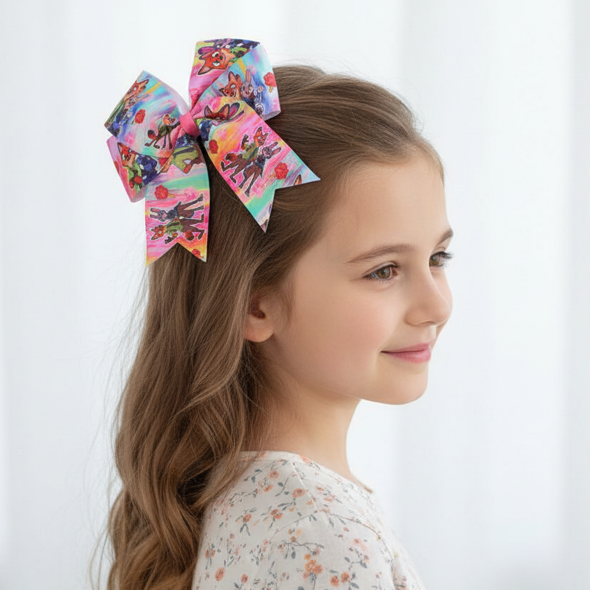 6-Inch Animated Animal Print Cheer Bows – Colorful Character Hair Accessories (MKC-5019)