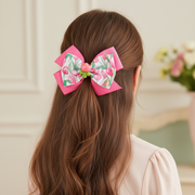 Floral Tulip Hair Bows Set for Girls – 15cm Large Spring Grosgrain Ribbon Hair Clips with Beaded Charm Centers (Style MKC-5074) (MKC-5074)