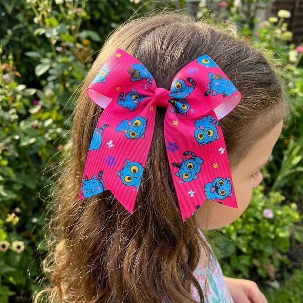 Kawaii Blue Cat Grosgrain Ribbon Cheer Bows (MKC-5084)