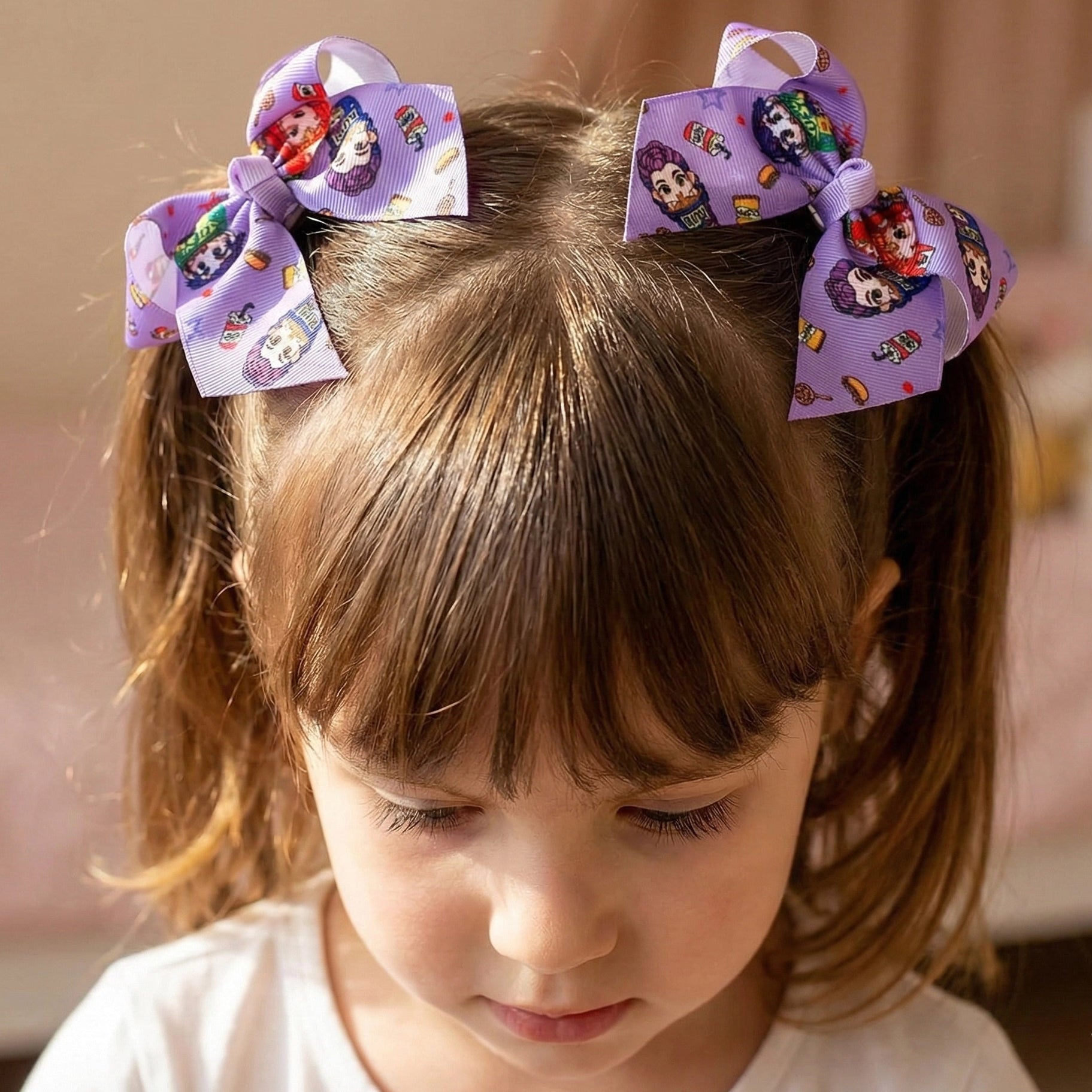 Cute Animated Character Hair Bows - 9cm Printed Ribbon Clips - Fun & Vibrant Boutique Hair Accessories for Kids (MKC-5117)