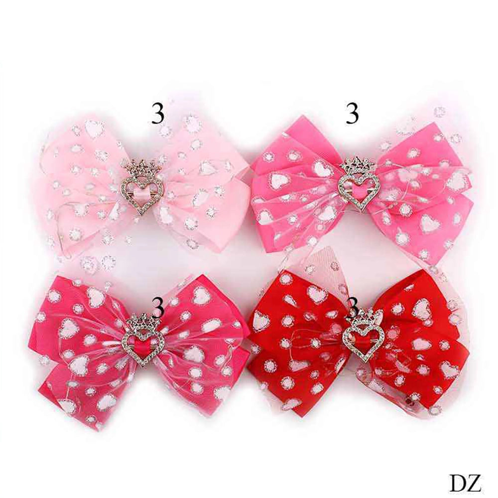 Large 15cm Heart & Crown Princess Hair Bow (MKC-5123)