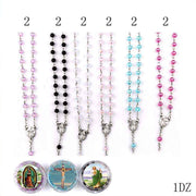 12-Piece Assorted Color Catholic Rosary Necklace Set with Carrying Cases | Silver Crucifix & Centerpiece Beads (MNK-2314)