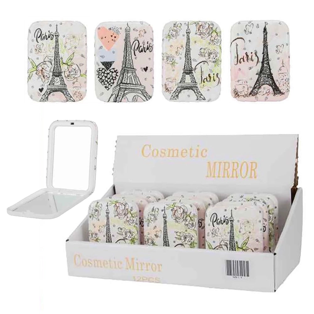 Paris Eiffel Tower Compact Folding Pocket Makeup Mirror – Portable Mini Double-Sided Cosmetic Mirror Set for Purse & Travel (8.5 x 6.2 cm) (MR19)