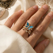 Elegant Butterfly Stacking Ring Set – Gold Finish & Vibrant Enamel (MRN-0994)