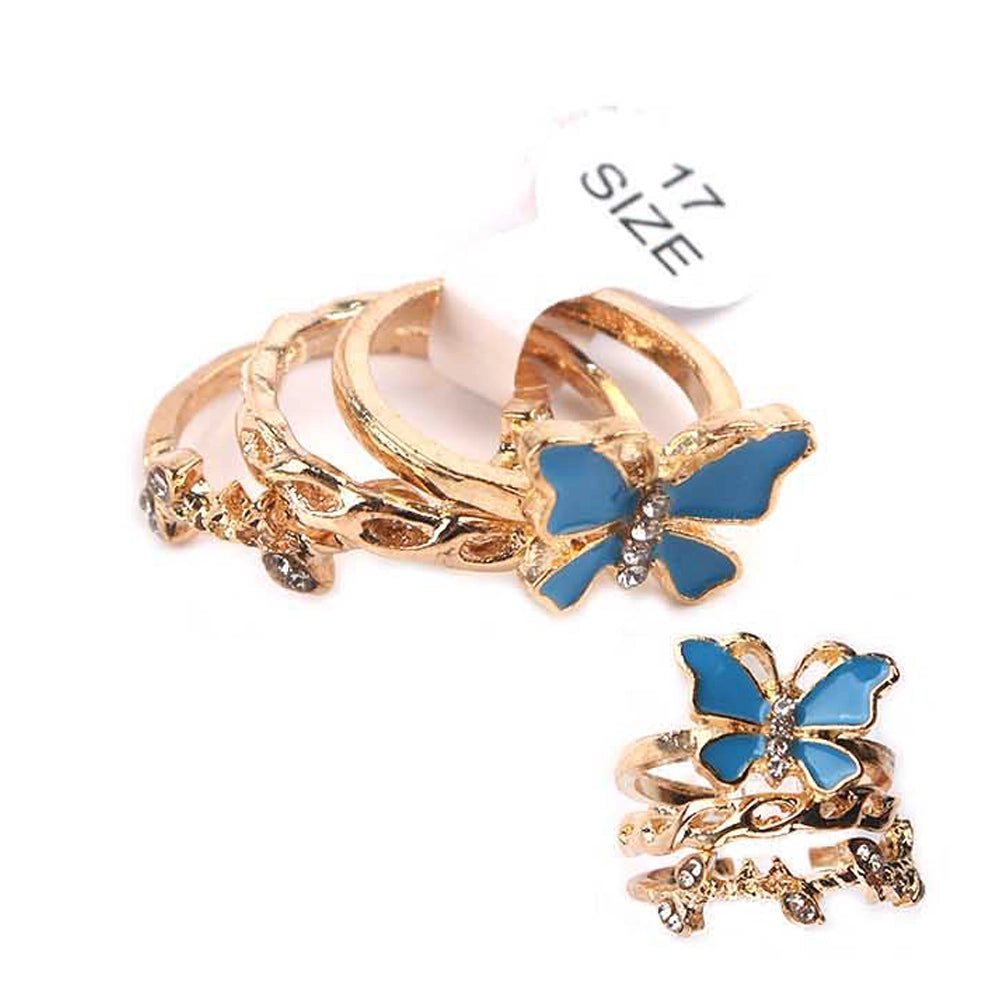 Elegant Butterfly Stacking Ring Set – Gold Finish & Vibrant Enamel (MRN-0994)