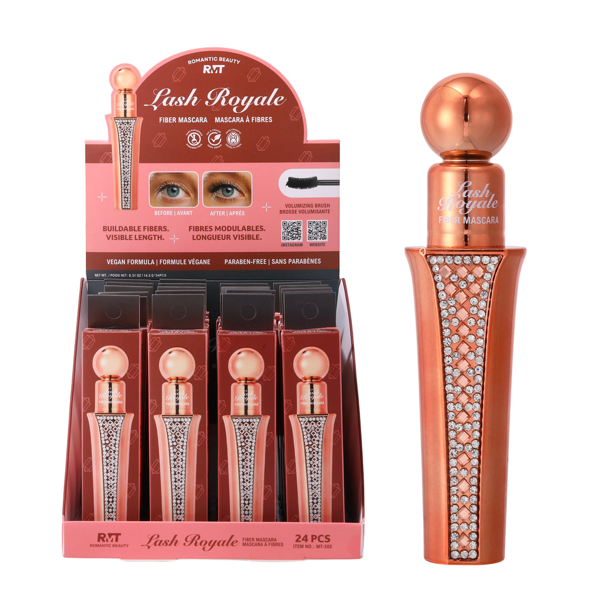 Romantic Beauty® Lash Royale Fiber Mascara – Display Box (24 Pieces)