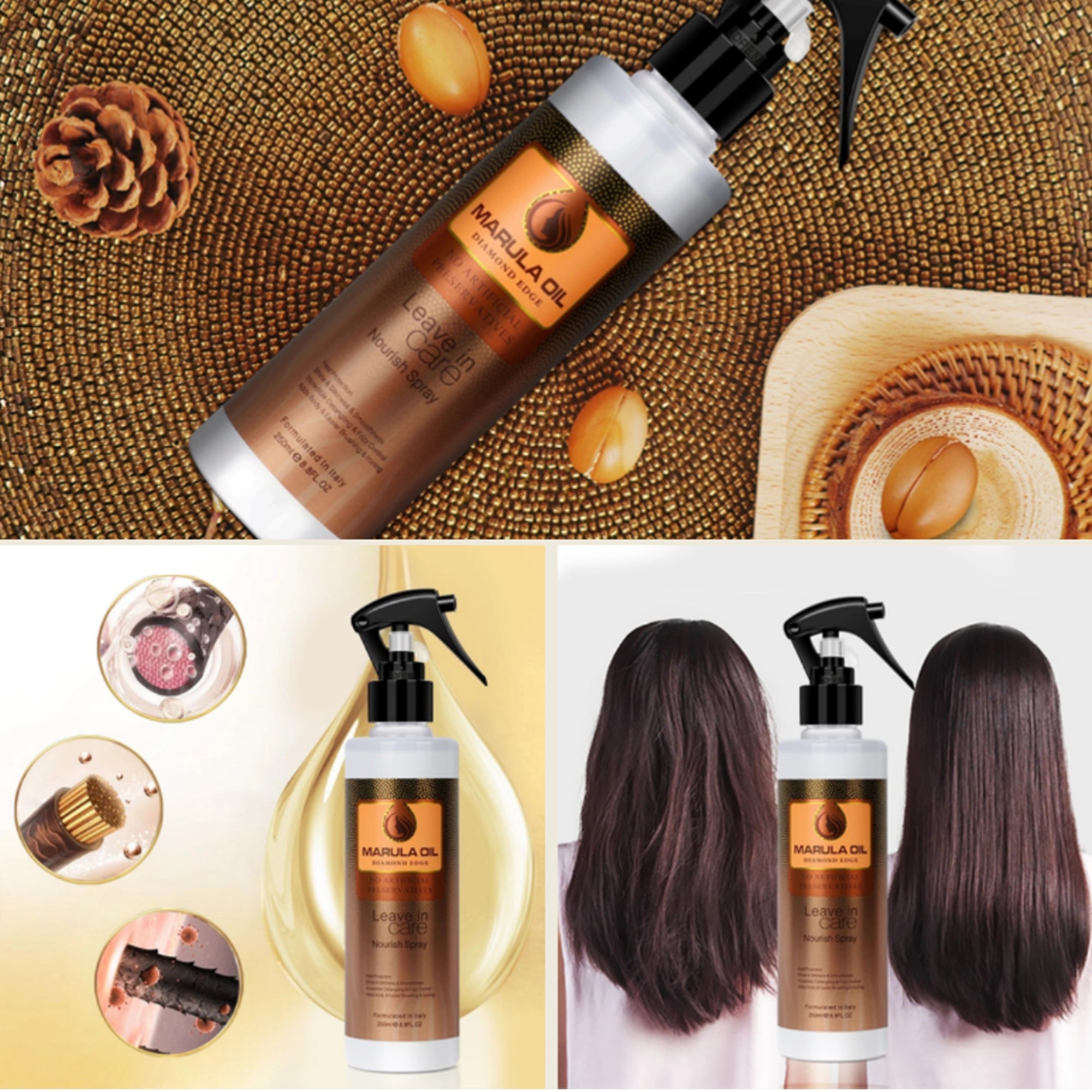 Kevin & Coco - Marula Oil Diamond Edge Leave-In Nourish Spray | Premium Heat Protector & Anti-Frizz Hair Treatment