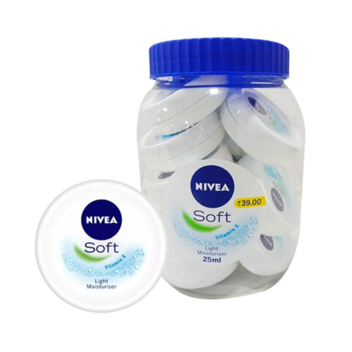 NIVEA Soft Light Moisturizer Cream (25ml) – Hydrating Face, Body & Hand Cream with Vitamin E – Retail Counter Display (12pcs)