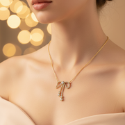 Dainty Rhinestone Bow Pendant Necklace Set – 17-Inch Chain Sparkling Ribbon Statement Jewelry for Women, Pack of 12 (NCS-35012GS)