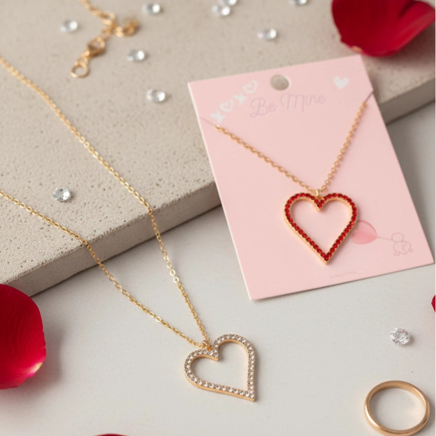 "Be Mine" Sparkle Heart Pendant Necklaces
