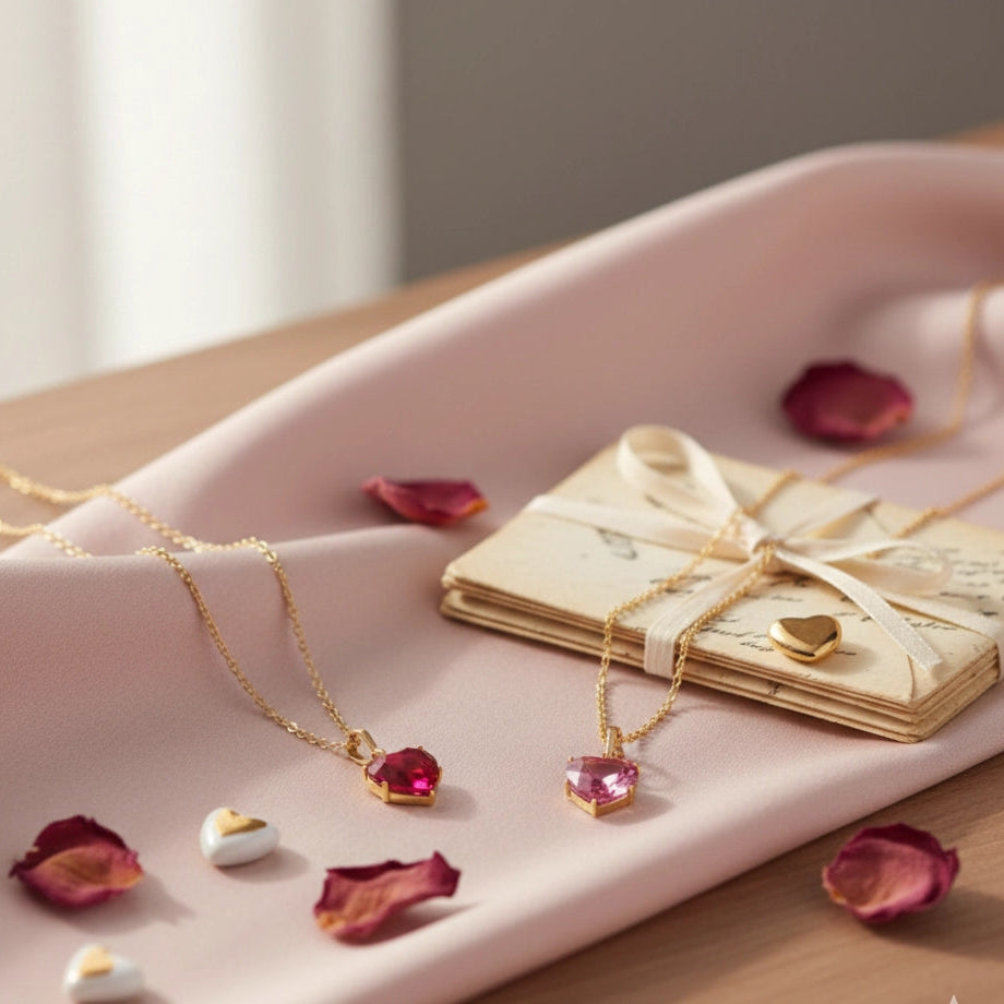 Dainty Crystal Heart Pendant Gold Necklace - "Be Mine" Valentine's Gift