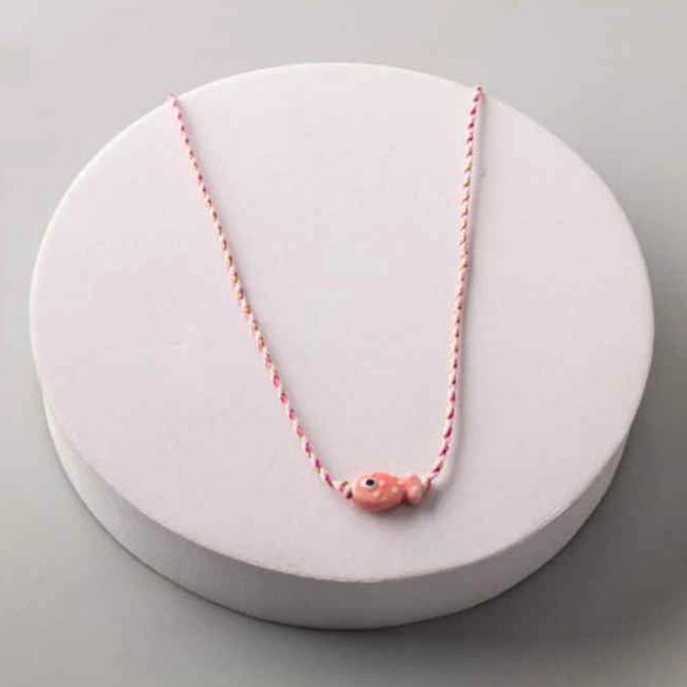 Handmade Ceramic Little Fish Braided Necklace - Whimsical Nautical Jewelry (NK8584)