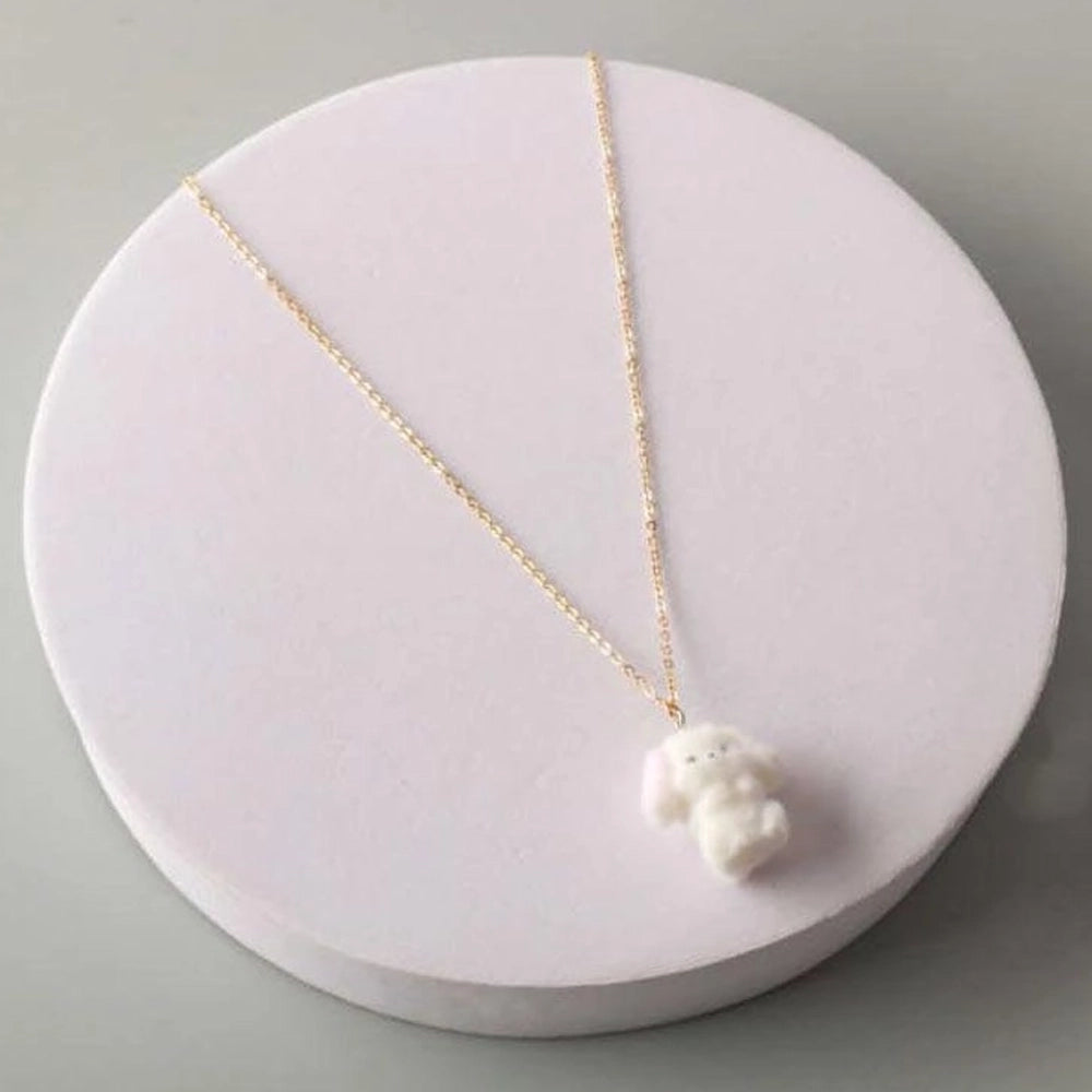 Charming Fluffy White Puppy Pendant Necklace - Kids’ Gold-Tone Jewelry (NKK1391)