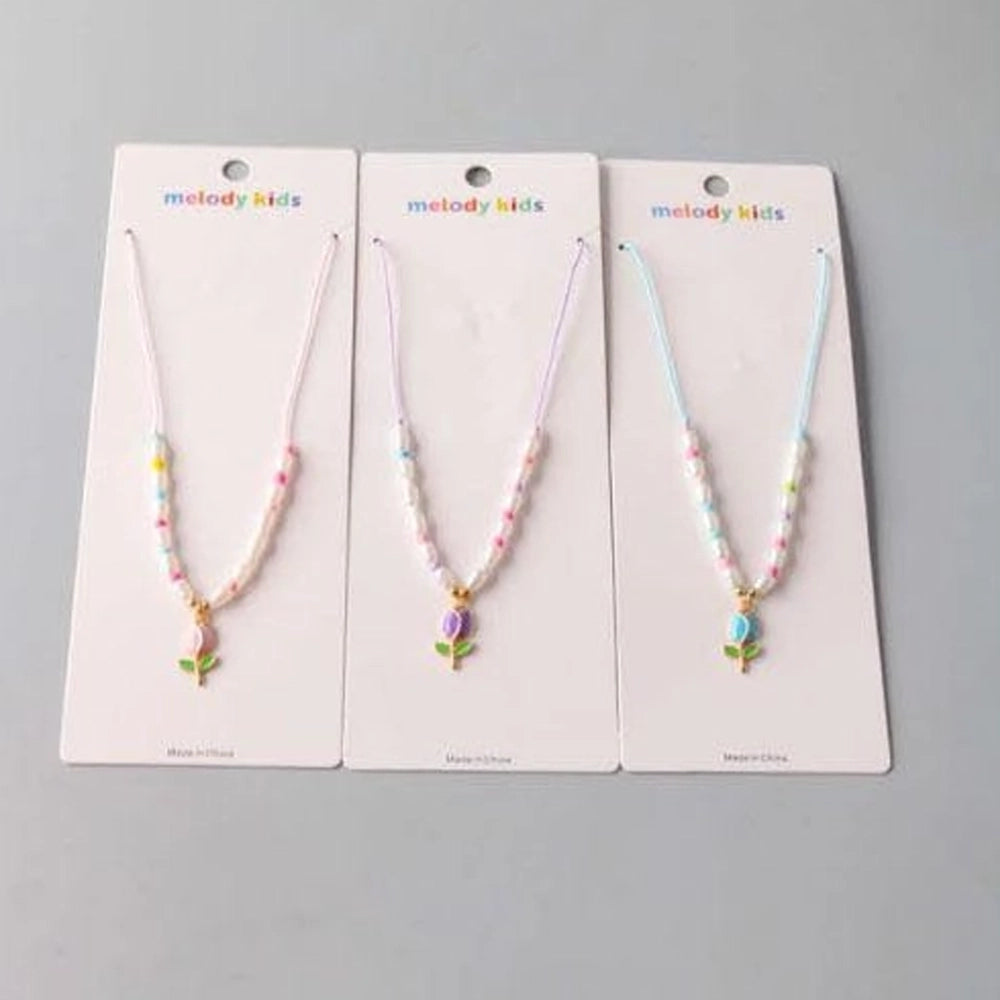 Tulip Pendant Pearl & Bead String Necklace for Kids (NKK1397)