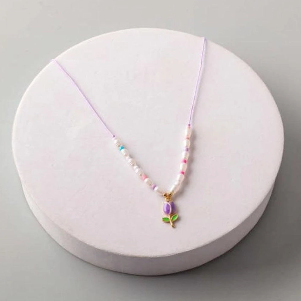 Tulip Pendant Pearl & Bead String Necklace for Kids (NKK1397)