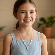 Kids Beaded Flower Necklace – Pastel Pearl & Rainbow Seed Bead Jewelry for Children (NKK1400)