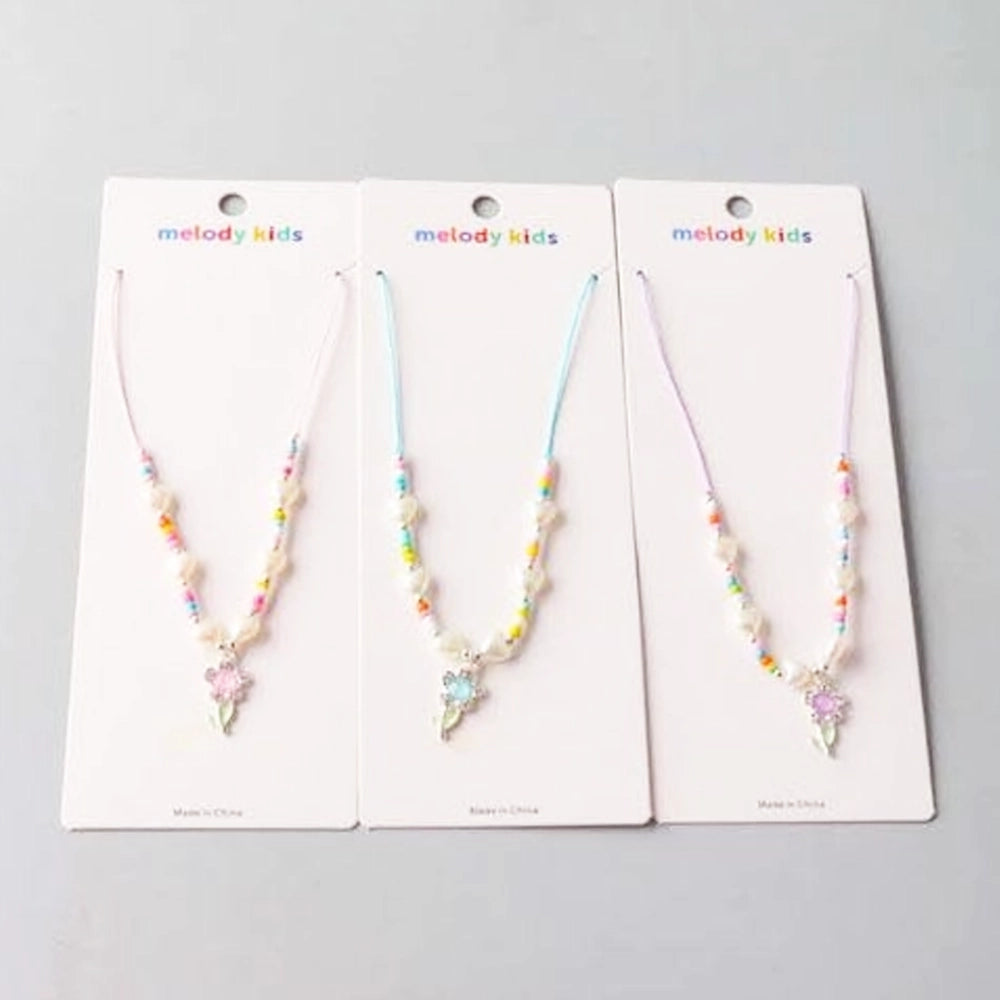 Kids Beaded Flower Necklace – Pastel Pearl & Rainbow Seed Bead Jewelry for Children (NKK1400)