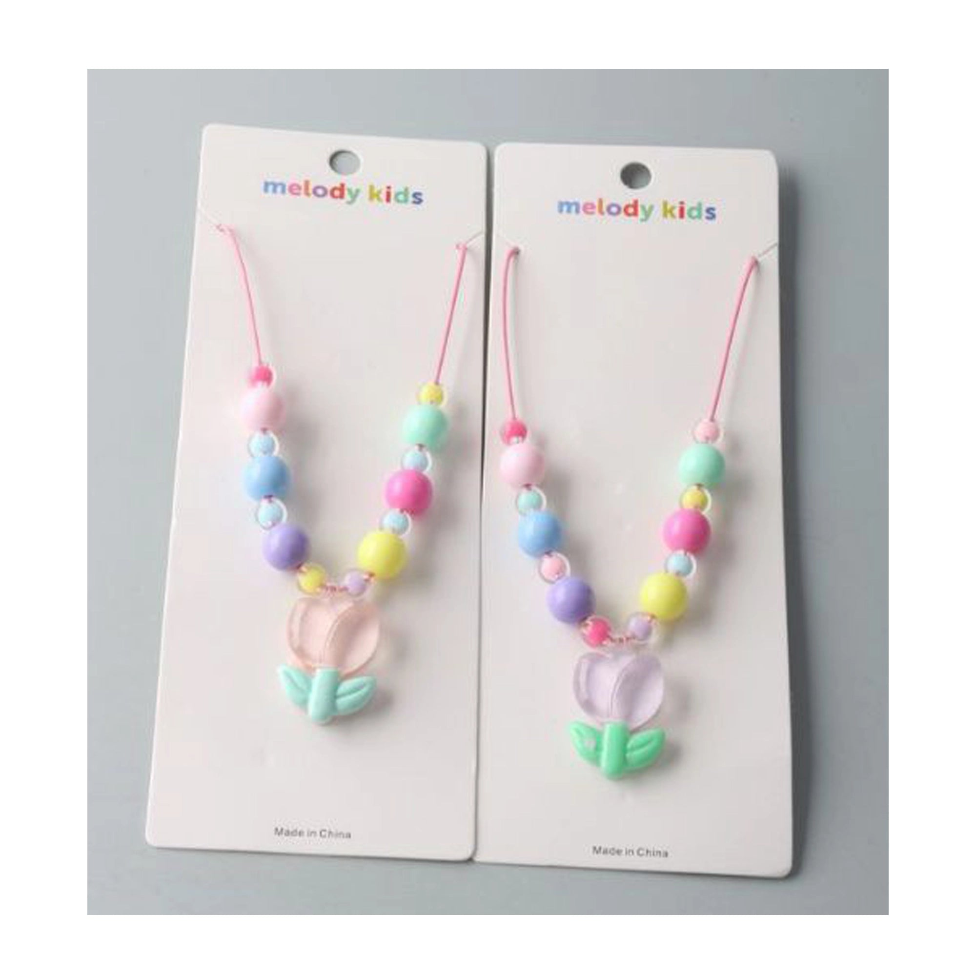 Kids Rose Flower Pendant Beaded String Necklace (NKK381)