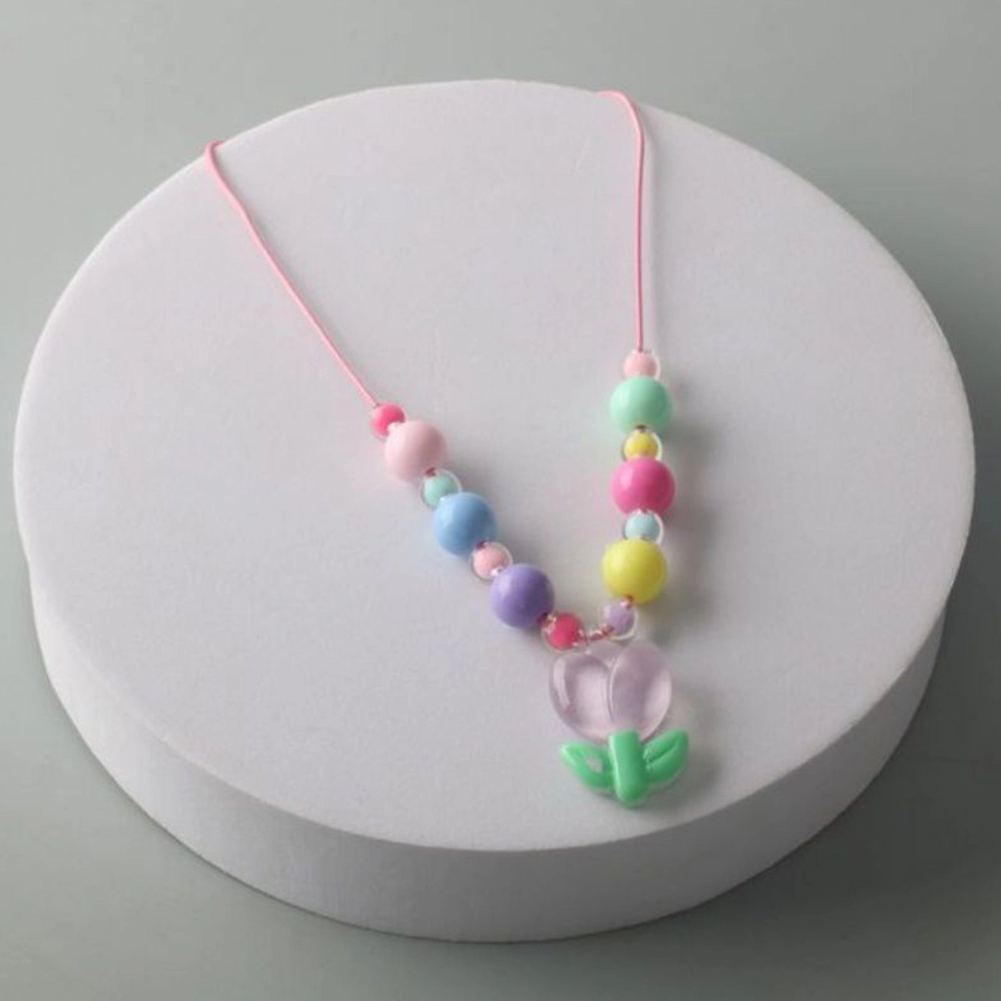 Kids Rose Flower Pendant Beaded String Necklace (NKK381)