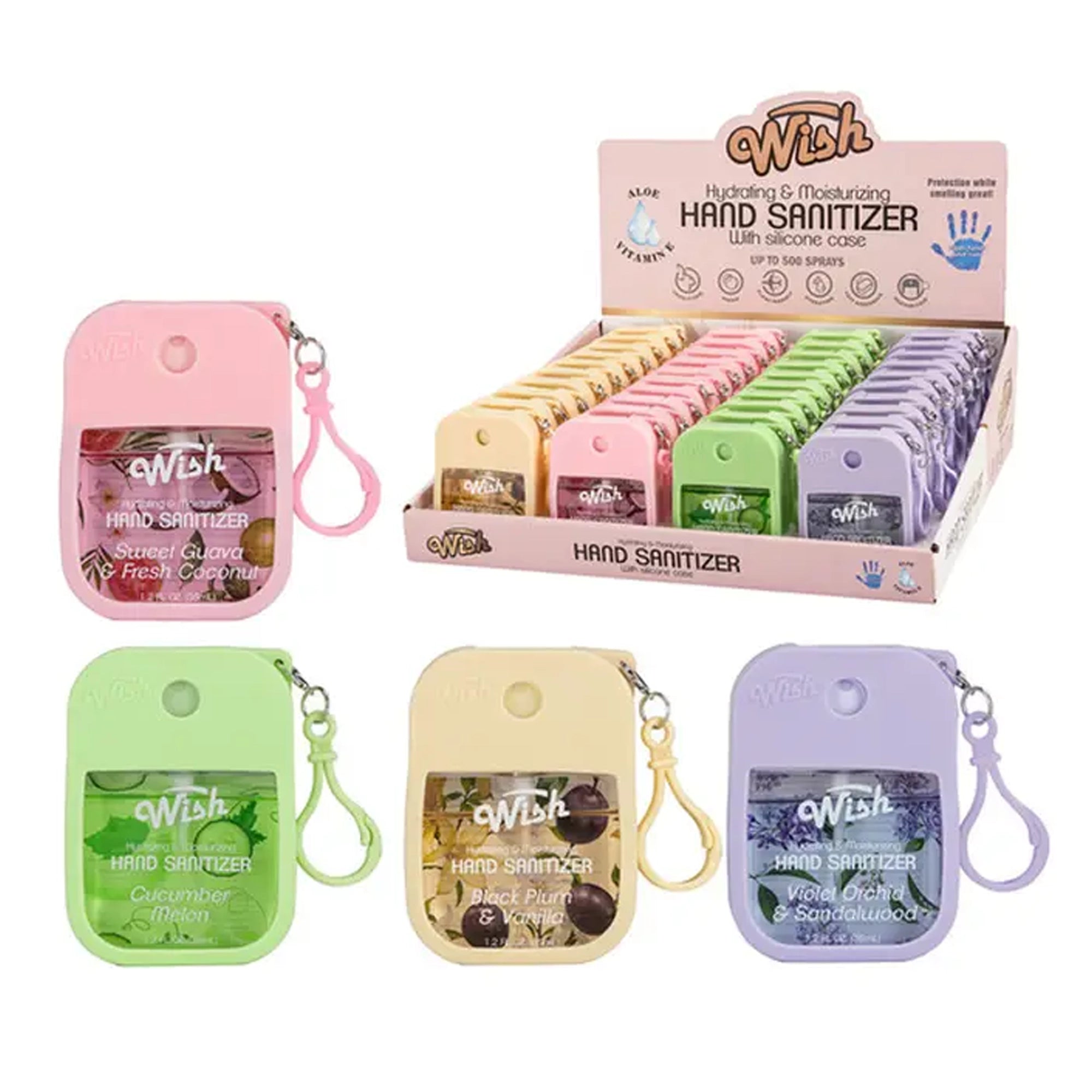 Wish Hydrating & Moisturizing Hand Sanitizer Spray with Silicone Case & Keychain Clip (1.2 fl oz / 35 ml)