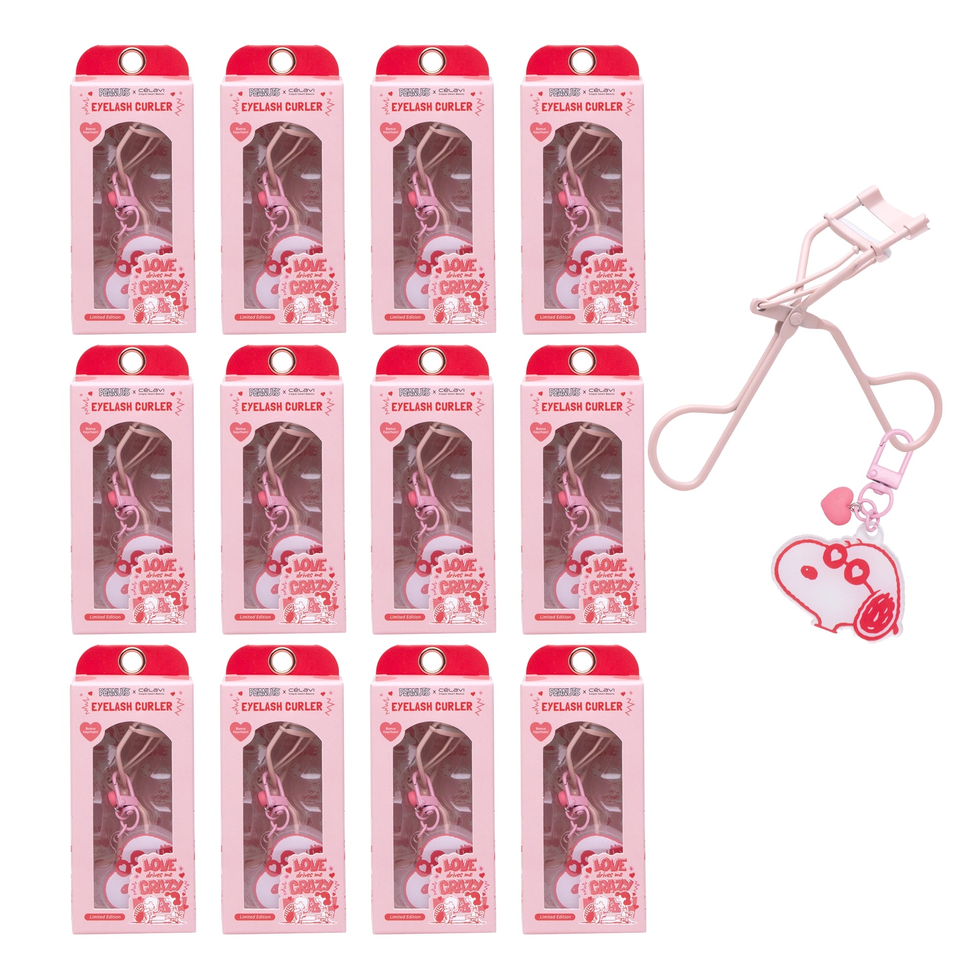 Célavi x Peanuts Limited Edition Eyelash Curler Set with Snoopy Keychain – Pink