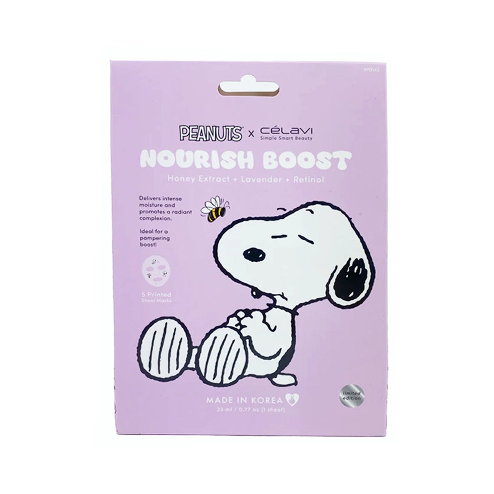 CELAVI - Peanuts Nourish Boost Printed Sheet Mask – Honey Extract + Lavender + Retinol