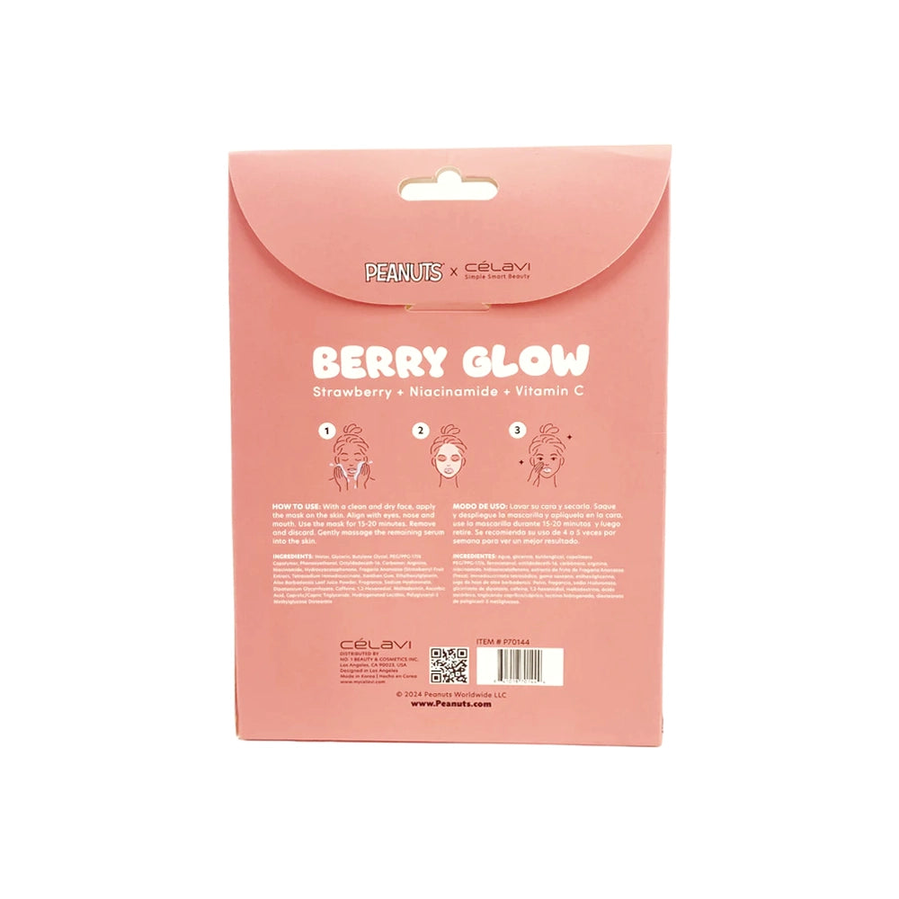 CELAVI - Peanuts Berry Glow Sheet Mask – Strawberry + Niacinamide + Vitamin C