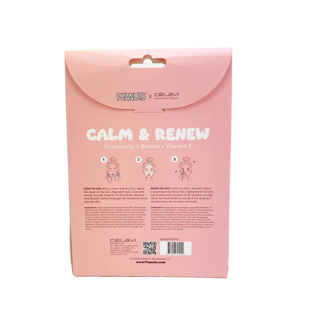 CELAVI - Peanuts Calm & Renew Sheet Mask – Chamomile + Retinol + Vitamin E