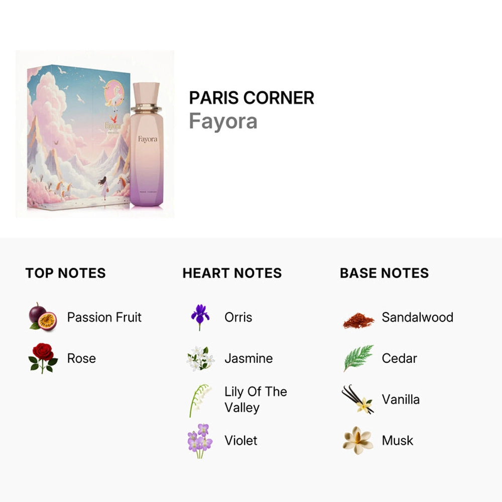 Paris Corner Fayora Eau de Parfum (3.4 oz / 100 ml) – Luxury Women's Floral Woody Musk Fragrance