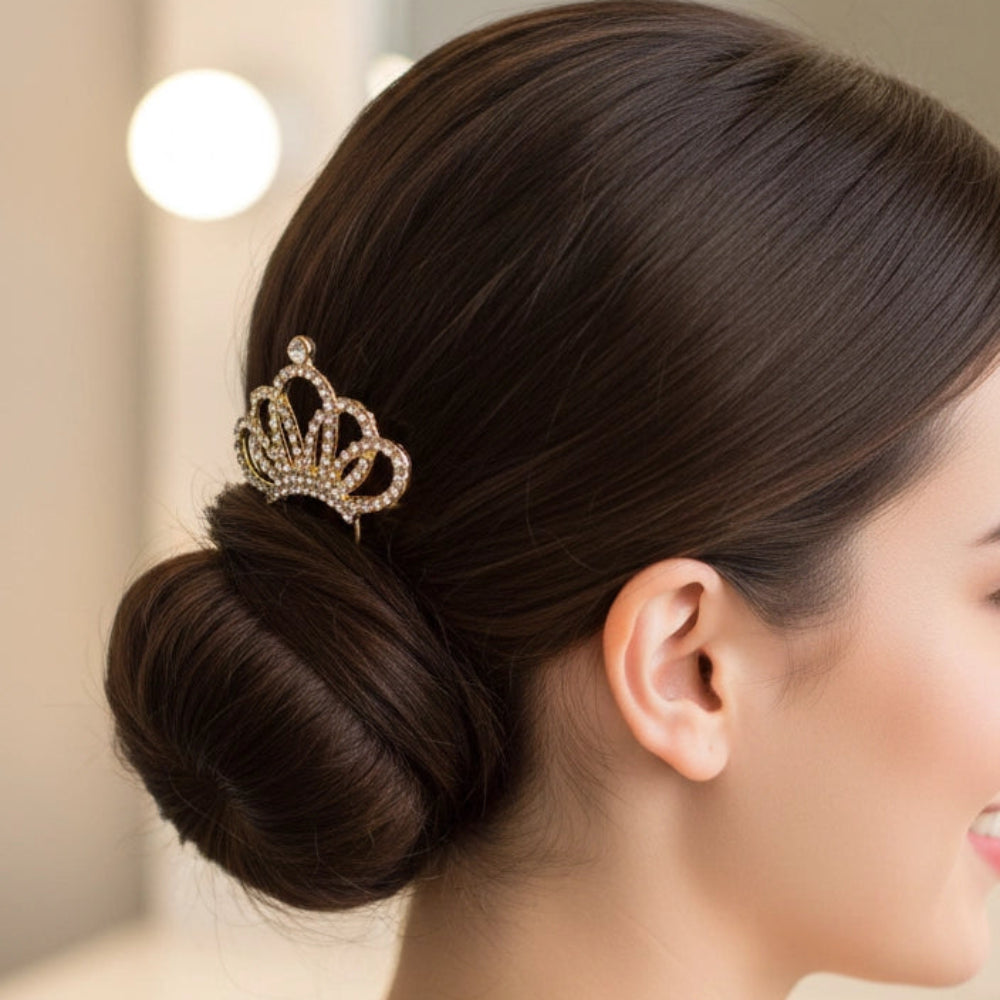 Elegant Rhinestone Crown Hair Pin / Decorative U-Fork