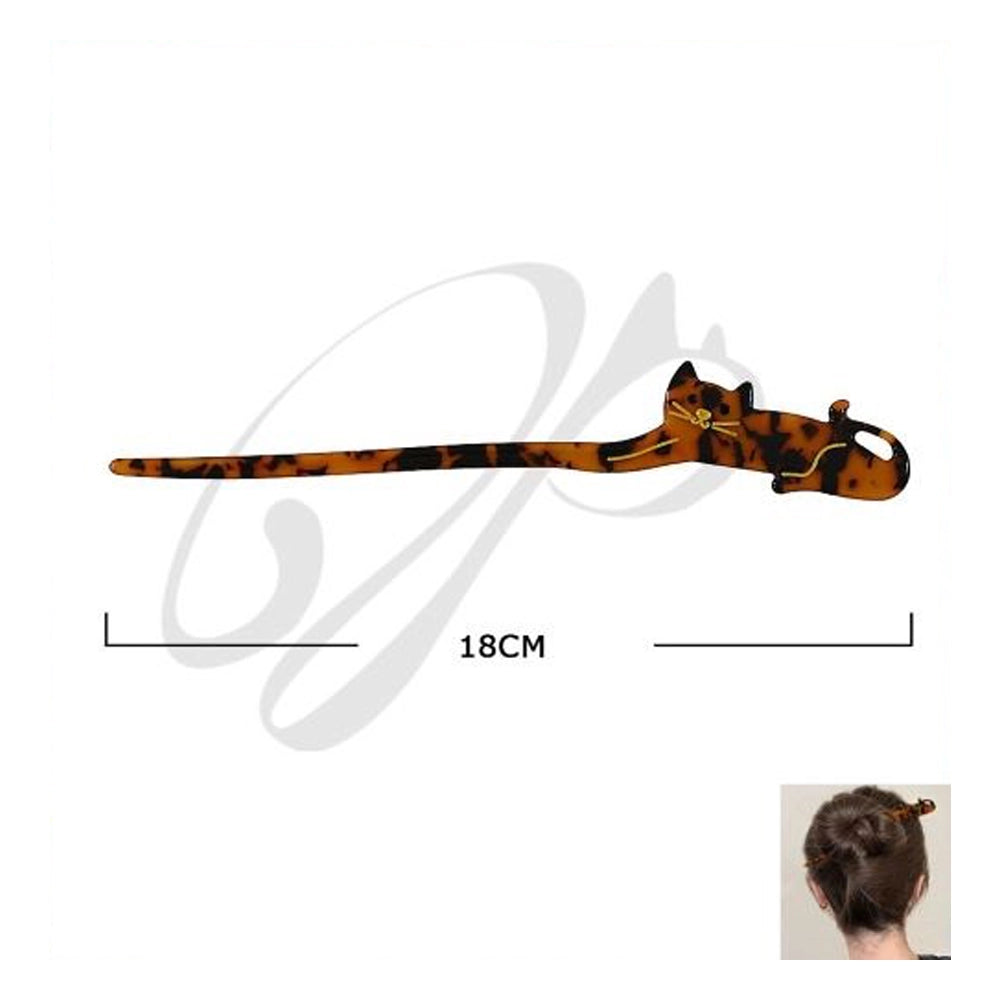 18cm Cat Hair Fork - Large Tortoiseshell Acetate Hair Stick for Thick Hair - Minimalist Animal Hair Pin for Buns & Updos (PGS-2035M)