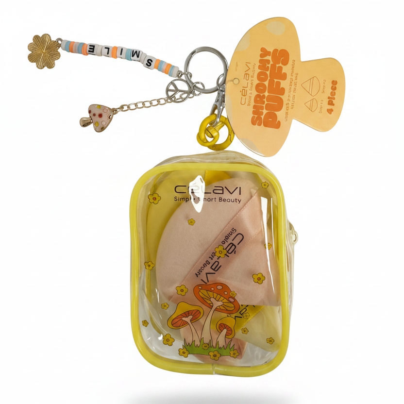 Celavi - Shroomy Puffs – 4-Piece Makeup Sponge Set in Decorative Keychain Pouch