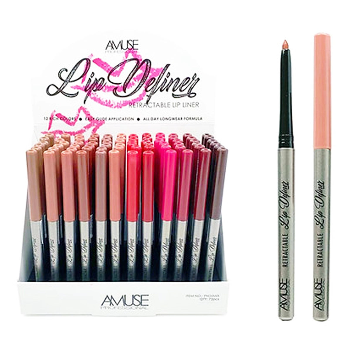 Amuse Cosmetics Retractable Lip Liner Pencil Set – Longwear Easy-Glide Lip Definer