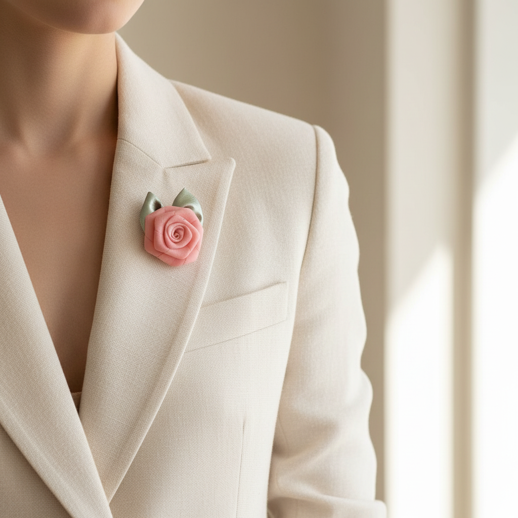 Fabric Twist Rose Brooch Set – Elegant Floral Lapel Pins for Accessories & Apparel (PN5349)