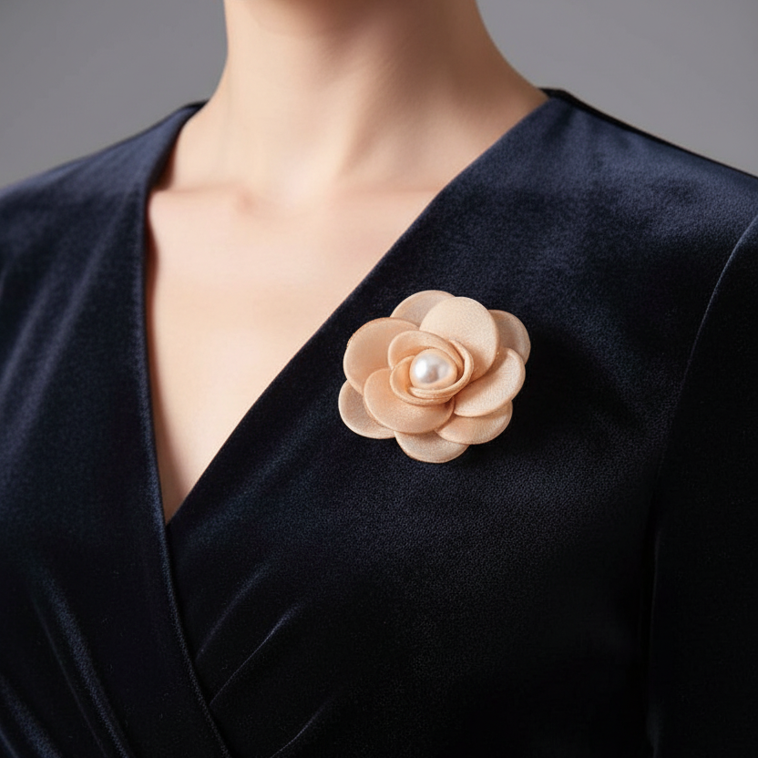 Elegant Pearl Silk Rose Brooch – 3-Style Assorted Fabric Flower Lapel Pin Pack (PN5352)