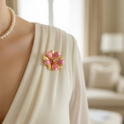Layered Flower Enamel Brooch Pin with Rhinestone Center (PN5409)