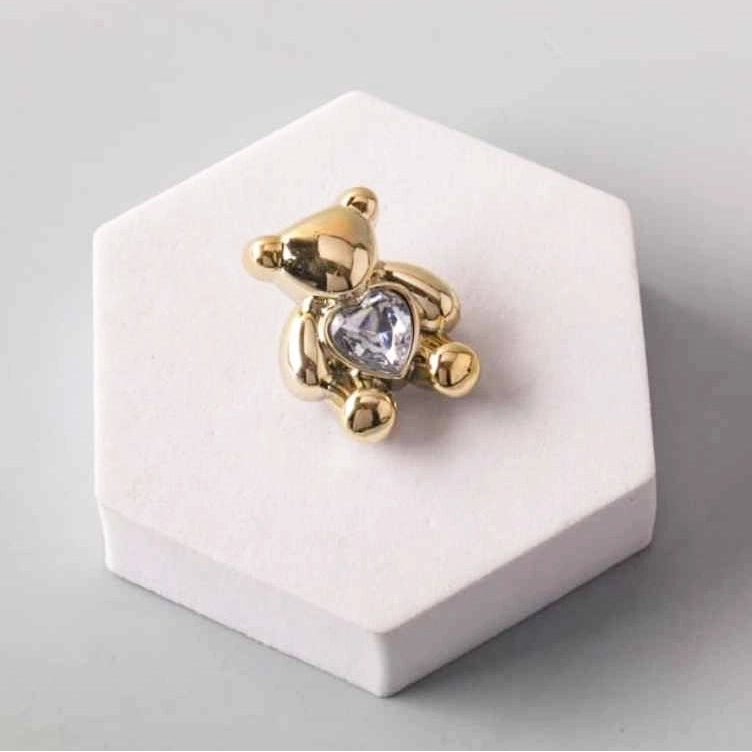 Rhinestone Heart Teddy Bear Brooch Pin – Gold & Silver Metallic Cute Animal Lapel Pins, 2-Style Wholesale Set (Pack of 12) (PN5416GS)