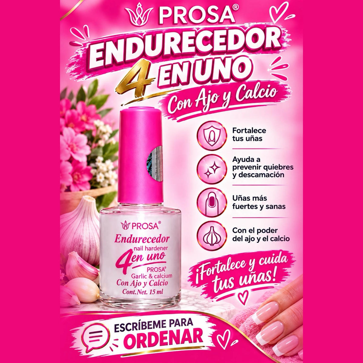 Prosa - 4-in-1 Garlic & Calcium Nail Hardener Base Coat Treatment (15ml)