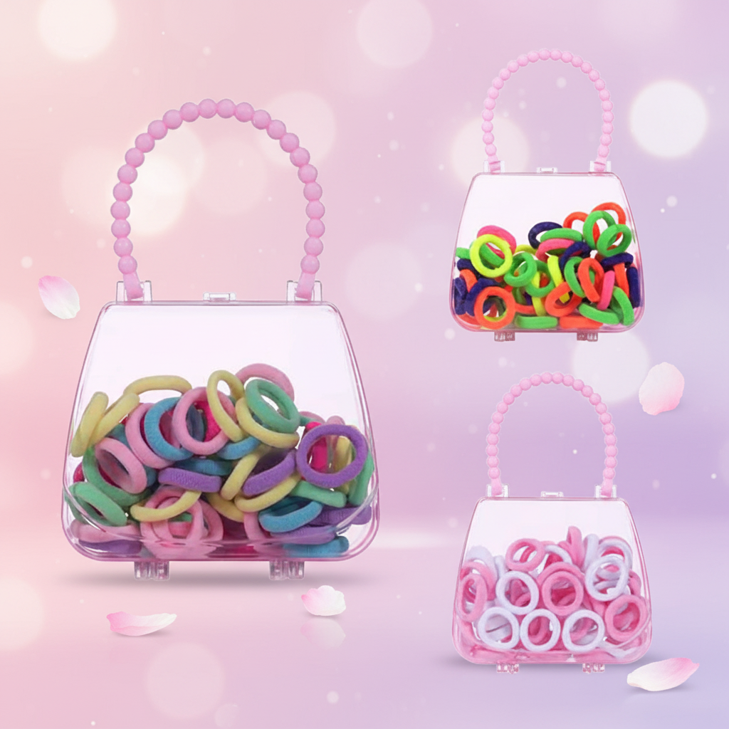 Kids Elastic Hair Ties Set with Cute Purse Organizer Case - 12-Piece Seamless Mini Hair Bands, No-Damage Ponytail Holders for Toddlers, Girls, and Kids Hair Accessories (PT14)